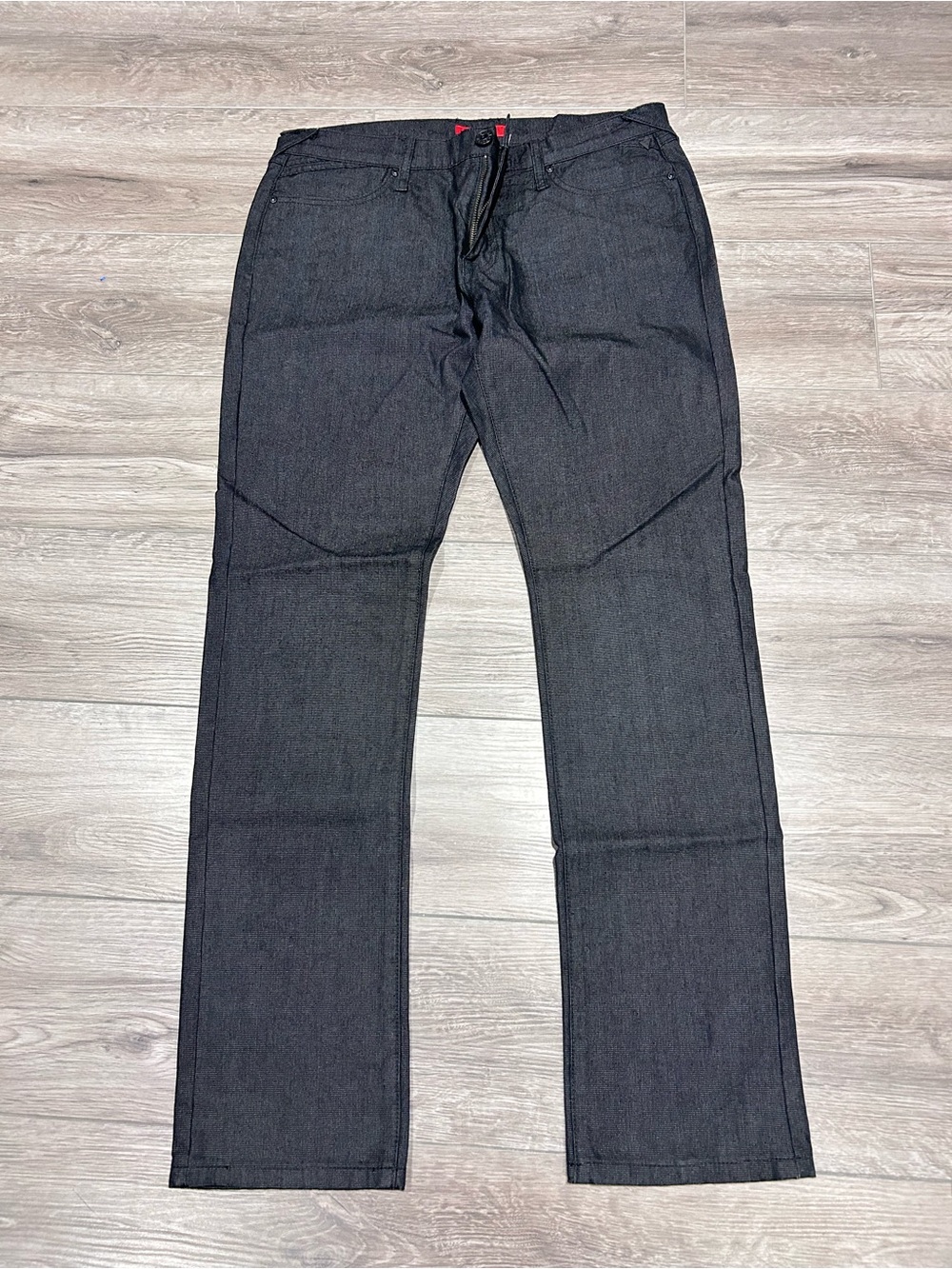 Guess Men's Charcoal Straight Jeans with Subtle Red Accent